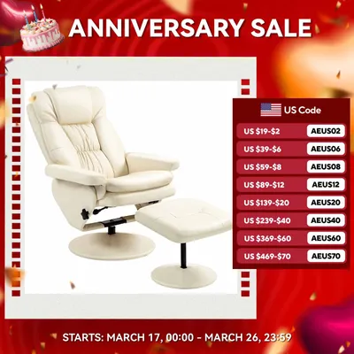Modern Pu Leather Recliner Chair, Living Room Chair W/ Footrest Ottoman, Cream