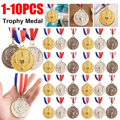 1-10pcs Trophy Medal Gold Silver Bronze Metal Medals Winner Award Reward Football Competition Prizes