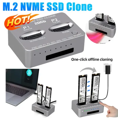 Dual-Bay M.2 NVME SSD Clone USB3.2 Type C External Hard Disk Box Gen2X 20Gbps NVME Docking Station