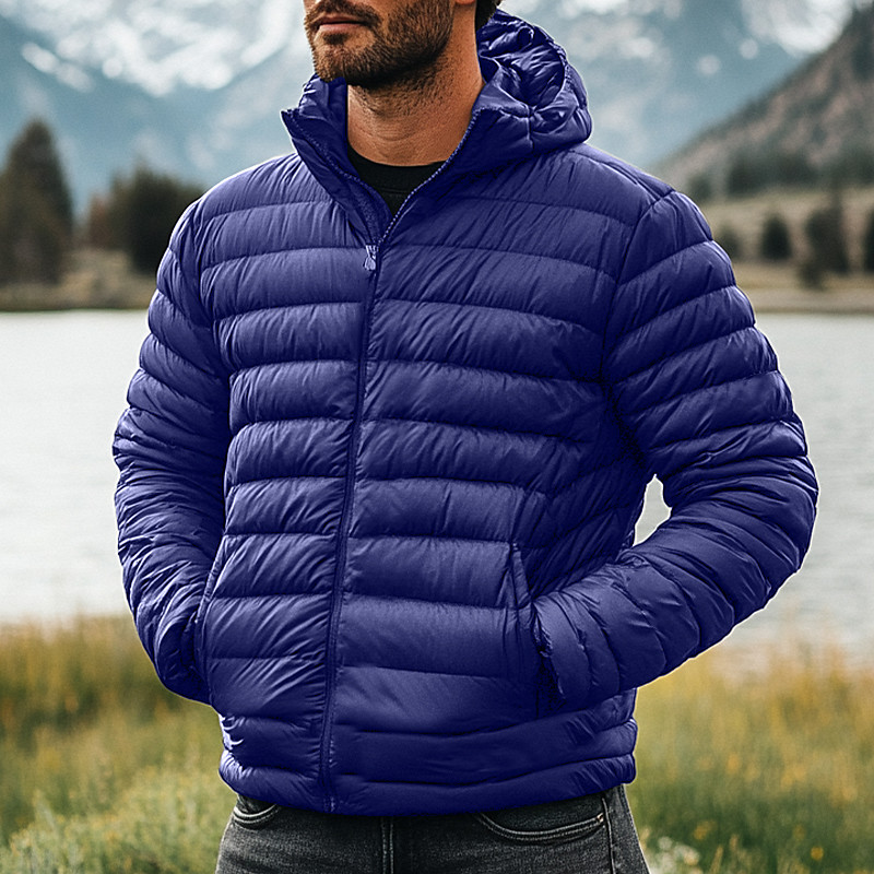 Men's Winter Coat Down Jacket Puffer Jacket Zipper Pocket Outdoor Home Work Regular Classic Thermal Warm Windproof Breathable Winter Autumn / Fall Solid Color Wine Matte Black Royal Blue Blue Puffer