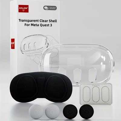 TEMU 3 Vr Headset Accessory Kit: Abs Protective Case, Lens Cover, Tempered Glass Screen Protector & Pads - With Ventilation Slits