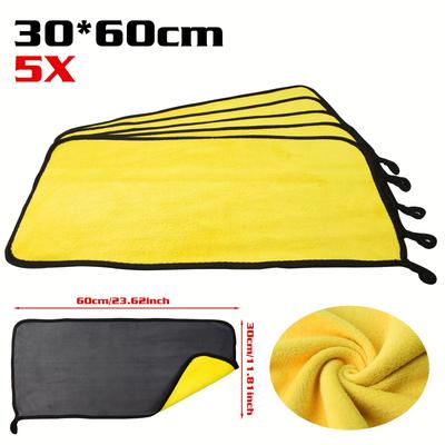 TEMU 5-pack Microfiber Car Wash Towels, Dual-sided Absorbent Plush Auto Detailing Rags For Household Cleaning And Car Washing - Uncharged, Without Battery Image