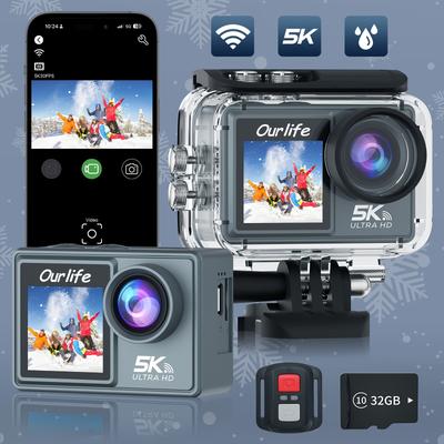 TEMU 5k High-definition Sports Camera, Dual Screen Experience, Wifi Connection, Remote Control, 32gb Memory Card And 170 Â° Wide-angle Lens, With Protective Case, Can Record Videos - Perfectly Journey