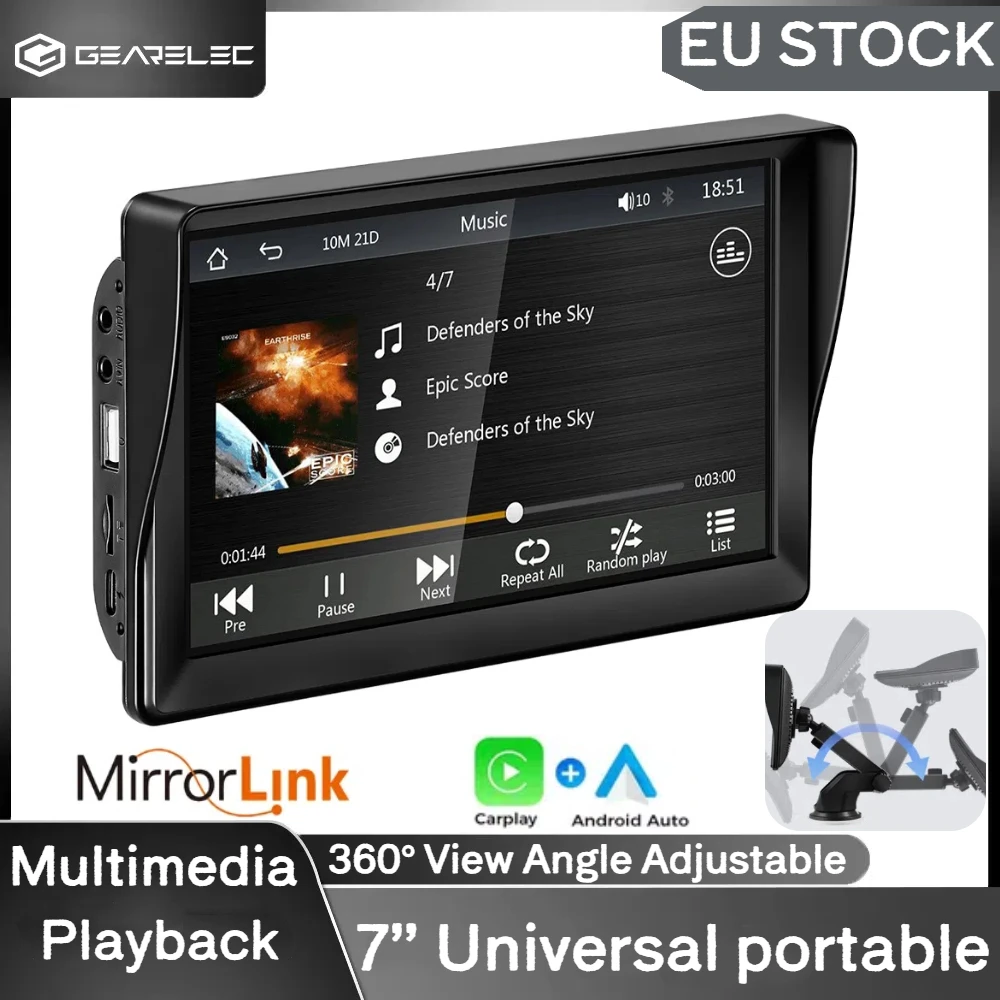 Autoradio da 7 pollici portatile wireless Apple CarPlay Android touch screen stereo navigazione Bluetooth display multimediale per auto