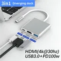 Hub Usb 3 in 1 HUB Splitter compatibile da USB C a HDMI da tipo c a Docking Station USB3.0