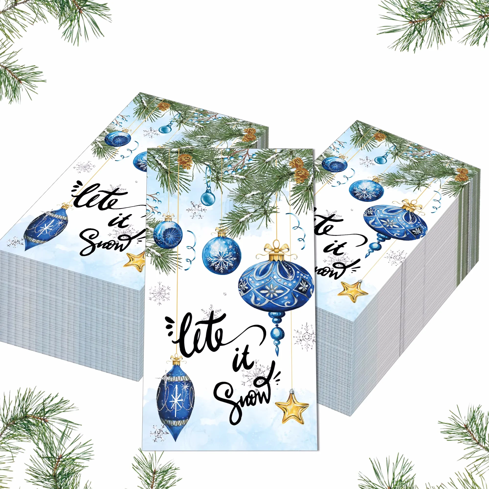 20 stücke Blaue Kugel Kiefer Zweig Servietten Einweg Papier Abendessen Tissue Serviette Bad Handtücher Weihnachten Party Liefert Image