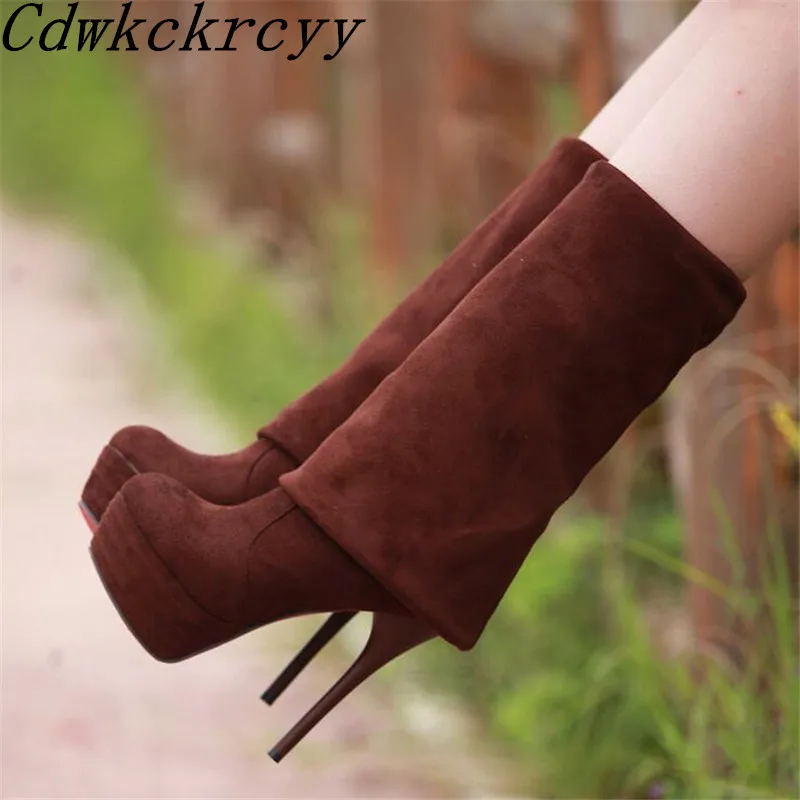 inverno Nuovo modello moda Testa tonda nero sexy Tacco super alto 13 cm Stivali sopra il ginocchio Gamba sottile Aggiungi lana Mantieni caldi stivali da donna