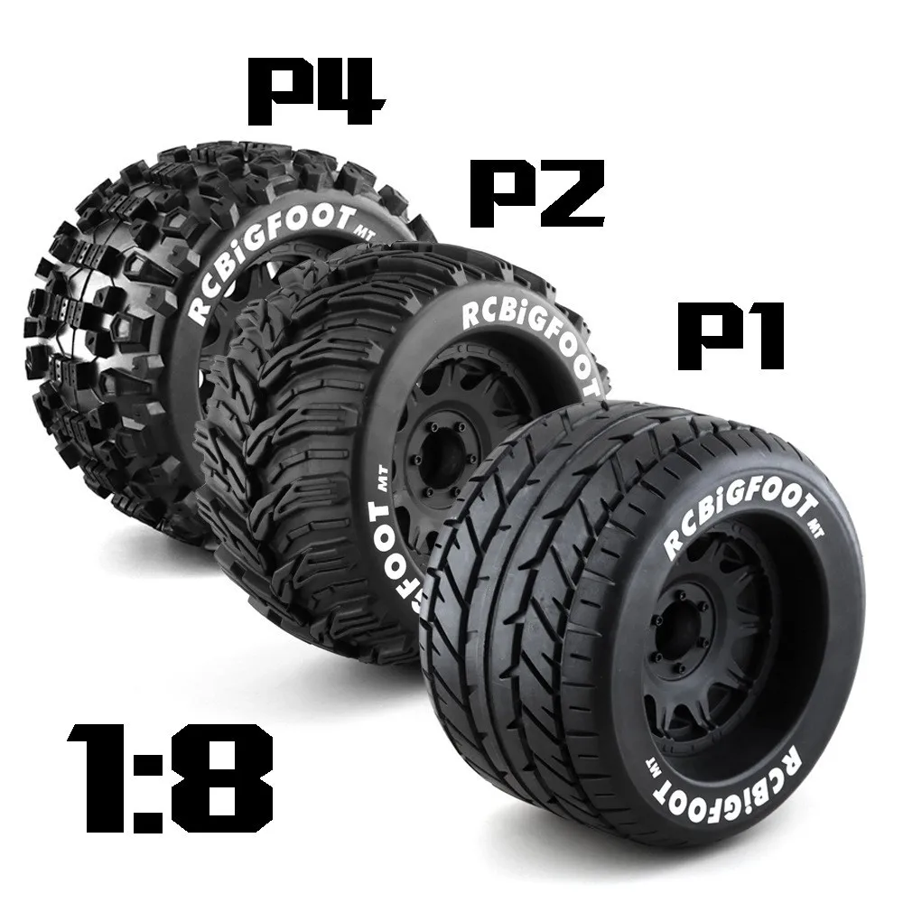 2 Stück 165MM Monster Truck Räder Felgen Reifen Set 12 14 17mm Naben-Sechskant für 1/8 Off-Road RC Auto HPI Redcat Rovan Savage Image