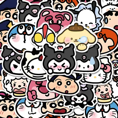 80 Stück handbemalte lustige Anime Sanrio Meme Aufkleber Cartoon süße Kuromi Crayon Shinchan Cross Image