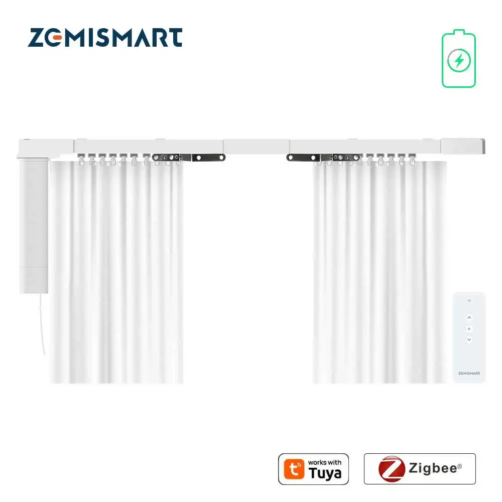 Zemismart Zigbee wiederaufladbarer elektrischer Vorhangmotor mit individueller Schiebevorhangschienenunterstützung Tuya Alexa Google Home Control Image