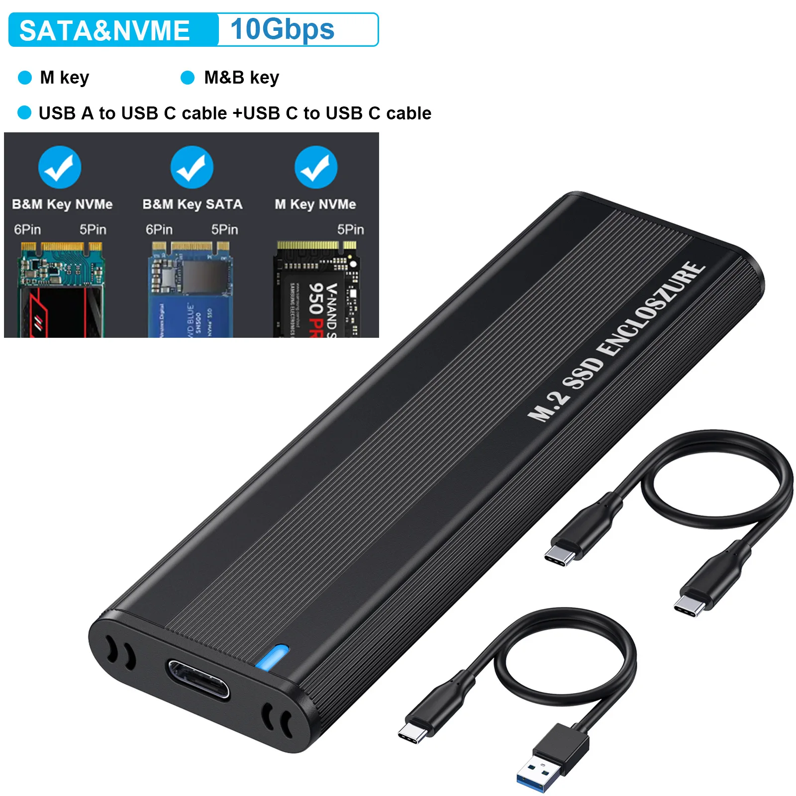 10gbps M.2 NVMe SSD Enclosure Dual Protocol NVME SATA M.2 a USB Type C 3.1 adattatore SSD per NVME PCIE NGFF SATA SSD Disk Box