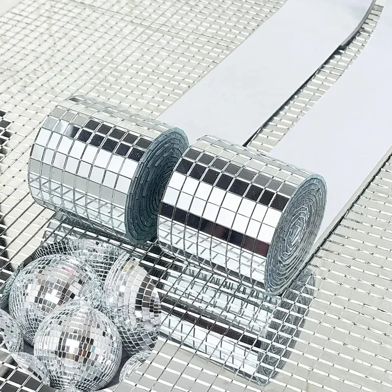 4x 100 cm Kreative DIY Glas Spiegel Aufkleber Mosaik Glas Selbst-klebe Spiegel Wand Aufkleber 3D Hintergrund Wand spiegel Dekoration Image