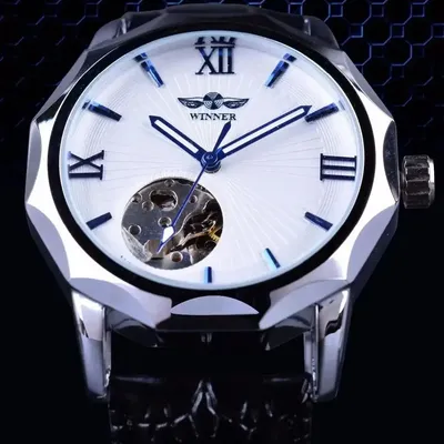 2018 Top Marke Gewinner Blau Ozean Geometrie Design Transparent Skeleton Dial Herren Uhr Luxus