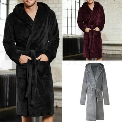 Verdickte Korallen Fleece Lange Robe Nachtwäsche Plus Größe 5XL Flanell Männer Hause Kleidung Image