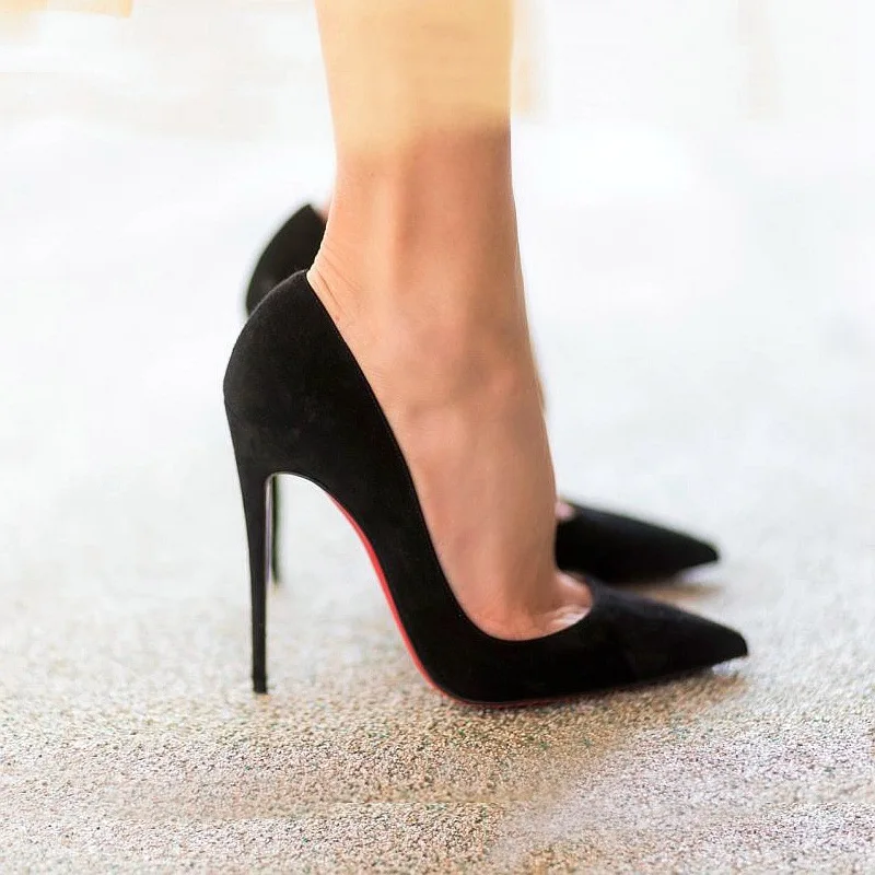 High Heels Frauen Wildleder Stiletto Pumpe Einzigen Schuhe Berufs Ol Arbeit Schuhe Schwarz Spitz Sexy Party Schwarz Hochzeit Schuh