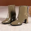 Spitze Zehen Frauen Stiefeletten schwarz weiß rosa Socken Stiefeletten dicke High Heels Mode Pu Schuhe Frau Winter Botas Größe 35-40