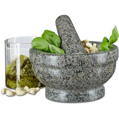 Granit Mörser mit Stößel 17 cm Durchmesser, robuster, langlebiger Steinmörser, echter Granit Image