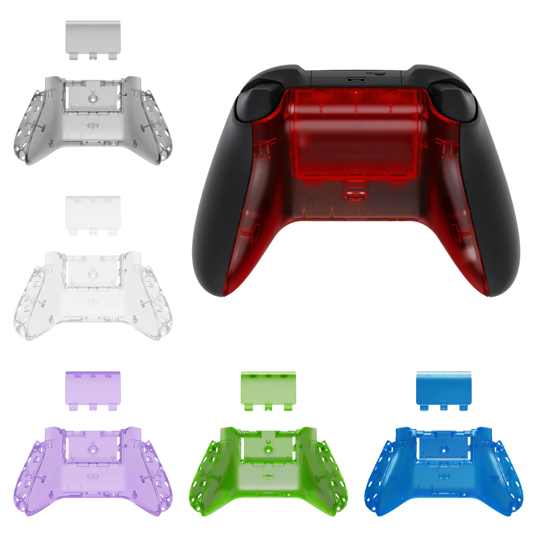 eXtremeRate Clear Custom Bottom Shell with Battery Cover for Xbox Core Wireless Controller, Backplate Cover for Xbox Series S/X