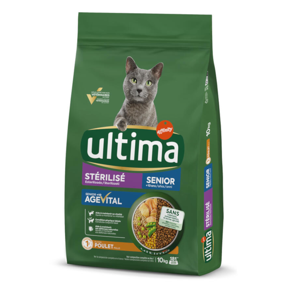 1,5 kg gratis! 7,5 kg / 10 kg Ultima Cat Crocchette per gatti - (8,5 + 1,5 kg) Sterilized Senior Pollo