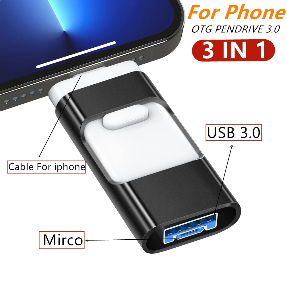 Clé USB 3.0, clé USB pour téléphone, clé USB 256 Go 128 Go 64 Go clé USB 3 en 1 pour téléphone, clé USB clé USB 32 Go clé mémoire