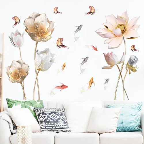 Autocollants Muraux en Relief Annie Koi de Style Chinois, Décoration Murale pour la Maison, Chambre