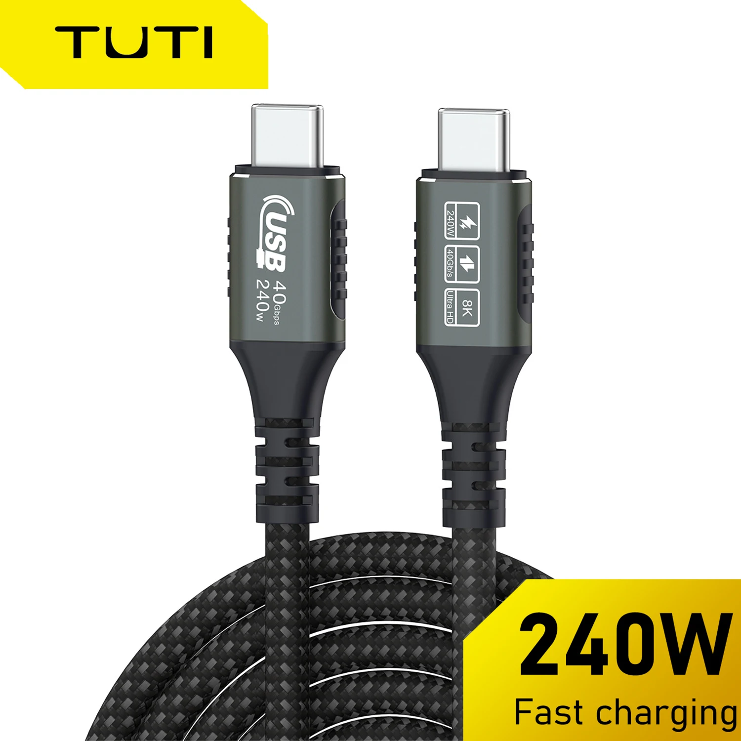 TUTI 240W USB C Thunderbolt 4 Cable,40Gbps Data Transfer,8K Video Compatible With Thunderbolt 4/3 Monitor,Hub,Docking Stations