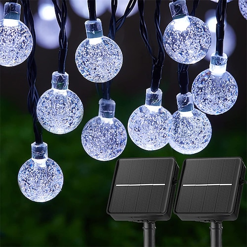2er-Pack Solar-Lichterketten mit Kristallkugeln, 10 m 100 LEDs und 6 m 60 LEDs, wasserdichte Lichterkette für den Außenbereich, Weihnachtsdekoration, Gartendekoration, Fensterdekoration Image