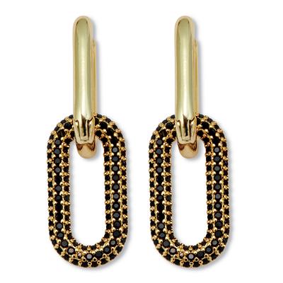 Women's Round Black Crystal Goldtone Oval Link Drop Earrings by PalmBeach Jewelry in Black (Size ONE SIZE)