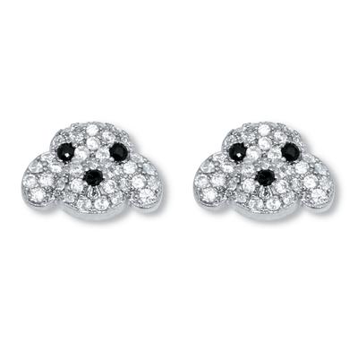 Women's Round Black and White Crystal Silvertone Dog Earrings by PalmBeach Jewelry in White (Size ONE SIZE)