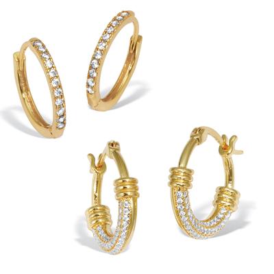 Women's Round Crystal Goldtone Hoop Earrings, 2-Pair Set by PalmBeach Jewelry in White (Size ONE SIZE)