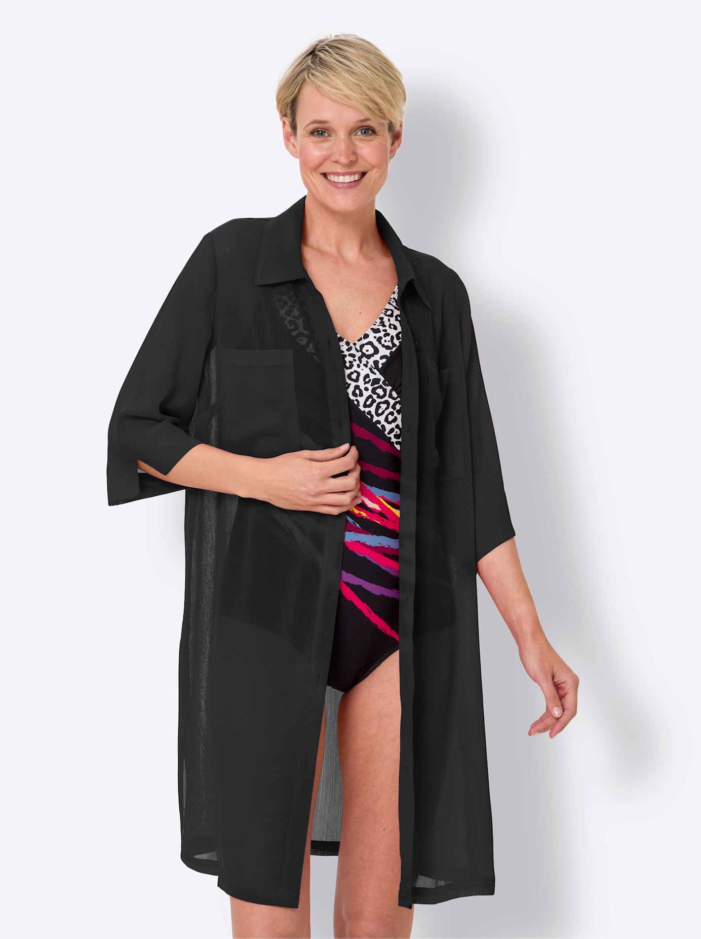 Tunikakleid "Strandbluse", Damen, Gr. 40/42, Normalgrößen, schwarz, 100% Polyester, unifarben, Kleider Image