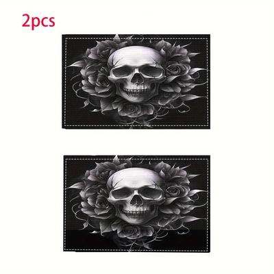TEMU 2/4pcs Halloween Theme Colorful Head Pattern Printed Placemats For Home Kitchen/heat Resistant Placemats Table Protection Kitchen Dining Table Party Scene Decoration Image
