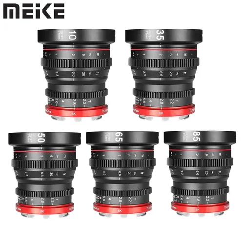 Meike 10mm 16mm 35mm 50mm 65mm 85mm T2.2 Obiettivo Cine per Canon RF Mount EOS R5 R6 RP R7 R10 per Canon C70 e RED Komodo Telecamere