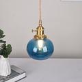 Lampe suspendue en verre soufflé bleu pour salle de bain, plafonnier suspendu en verre vert, boule en verre transparent côtelé, luminaire pour îlot, citrouille vintage 85-265 V