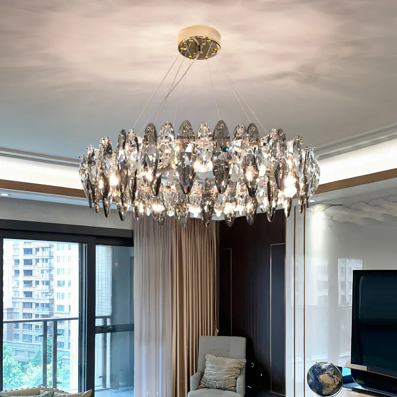 Moderne Runde Klare Kristall Kronleuchter Licht Luxus LED Lampe Wohnzimmer Esszimmer Innen Leuchten Kronleuchter Anhänger Licht