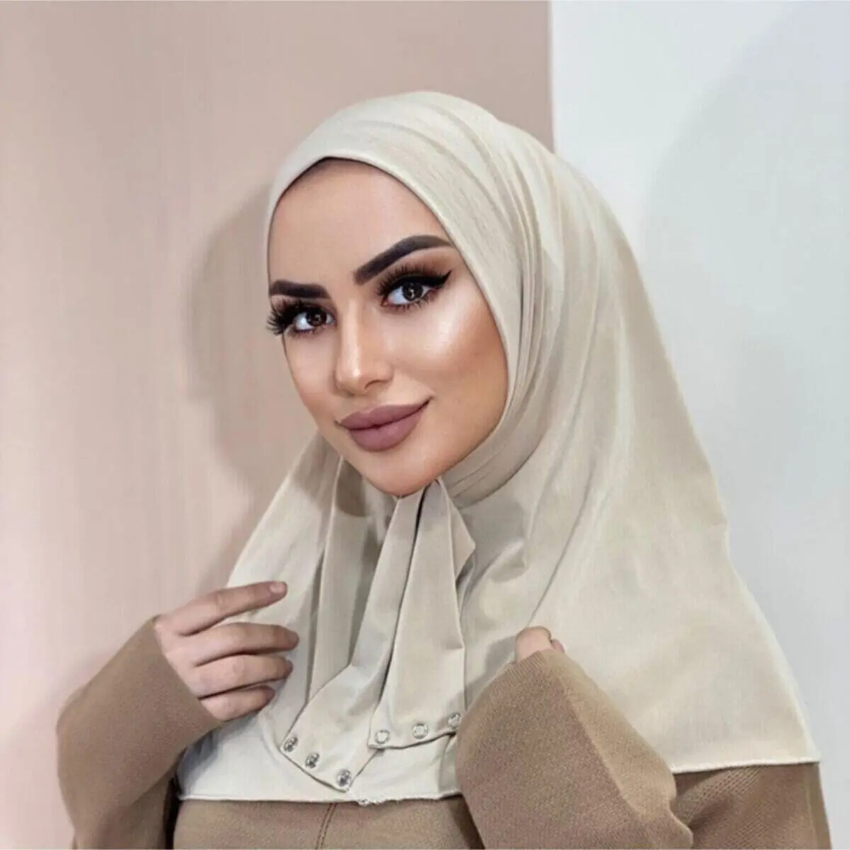 Ready Snap Fastener Hijab atmungsaktive muslimische Kopftuch haube Plain Neck Kopf Schals Frauen Turban Hut Islam unter Kappe Image