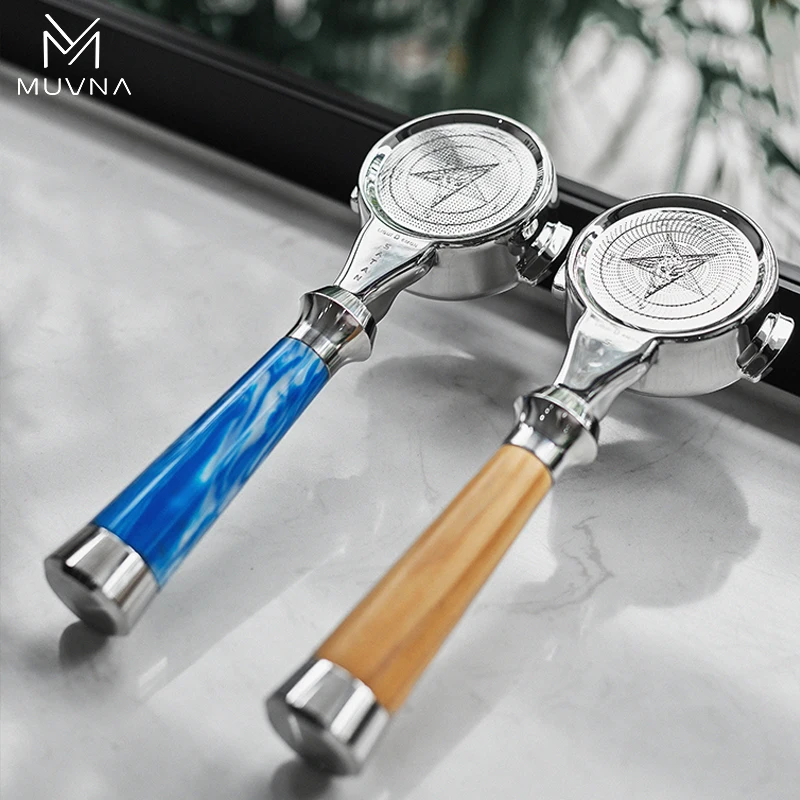 MUVNA Espresso-Einteiler-Siebträger der Satan-Serie, 58 mm für E61-Kaffeemaschine, professioneller Barista Deluxe-Siebträger ohne Boden