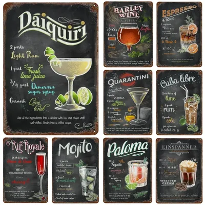 Cocktails und Getränke Metall Zinn Zeichen Vintage Teller Club Bar Getränke Poster Cafe Shop Image