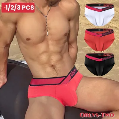 1/2/3 PCS Herren Sexy Slips Modal Große V-förmige Design Bikini Farbverlauf Flash Elastische Band Atmungsaktive Unterwäsche Low-taille Hosen Image