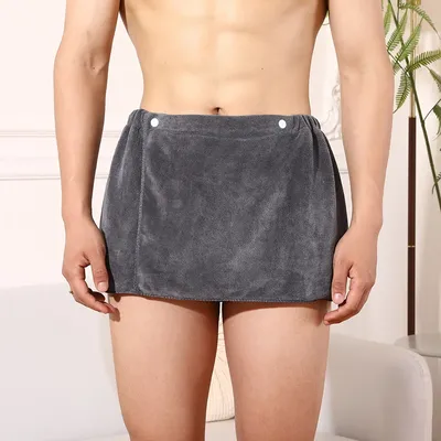 Sexy Sleep Bottoms Microfiber Pajamas Men Nightwear Short towel Pants Side Split Bathrobe Culottes Image