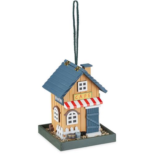 Vogelfutterhaus, Holz, zum Aufhängen, Café, Landhaus, hbt: 23,5x18x18 cm, Futterstelle, Wildvögel,