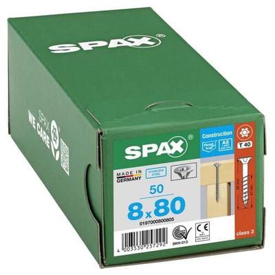 SPAX Universalschrauben T40 Senkkopf Edelstahl A2 8 x 80 mm 50 Stück silber