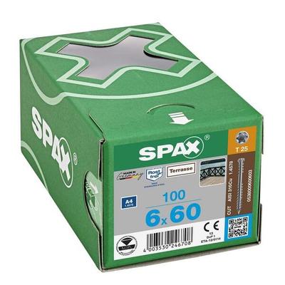 SPAX Terrassenschrauben T25 Zylinderkopf Edelstahl A4 6 x 60 mm 100 Stück silber