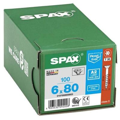 SPAX Universalschrauben T30 Senkkopf Edelstahl A2 6 x 80 mm 100 Stück silber