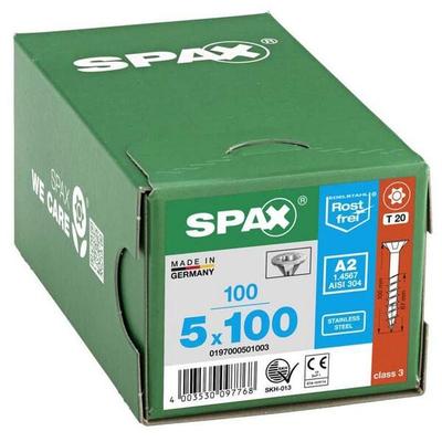SPAX Universalschrauben T20 Senkkopf Edelstahl A2 5 x 100 mm 100 Stück silber