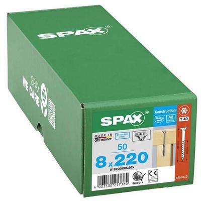 SPAX Universalschrauben T40 Senkkopf Edelstahl A2 8 x 220 mm 50 Stück silber