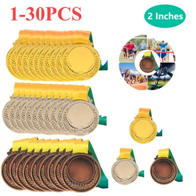 1-30PCS Gold Silver Bronze Award Medals with Neck Ribbon Winner Reward Football Competition Prizes