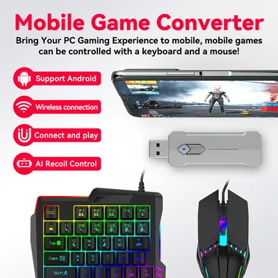 Keyboard Mouse Gaming Converter Bluetooth 5.3 for PUBG Gaming Keyboard and Mouse Combo for Gamer