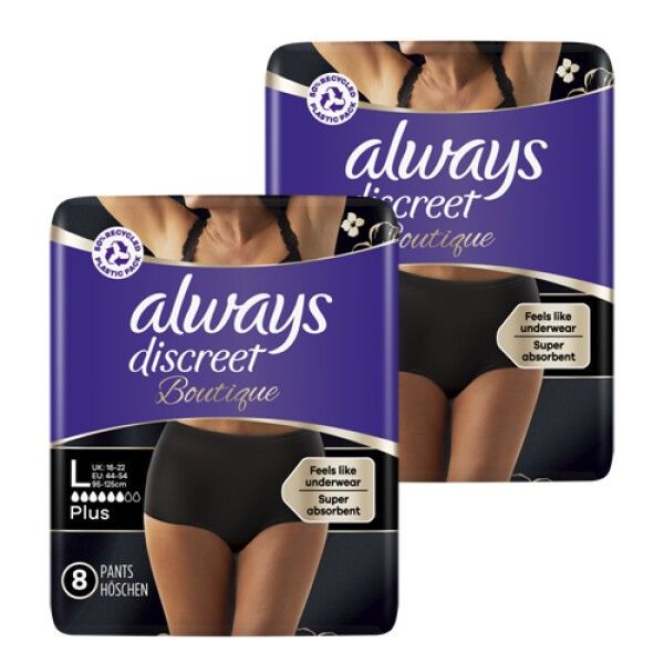 Confezione multipla pezzi Always Discreet Boutique Slip neri 2x8 St