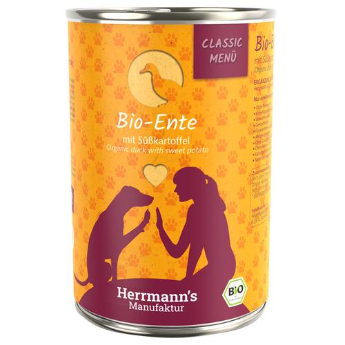 6x400g Bio-Ente mit Bio-Süßkartoffeln Herrmann's Menü Classic Hundenassfutter